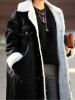 New Black Patchwork Fur Pockets Single Breasted Turndown Collar Long Sleeve Casual Coat
