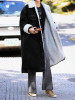 New Black Patchwork Fur Pockets Single Breasted Turndown Collar Long Sleeve Casual Coat