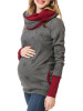 New Dark Grey Flowers Print Pockets Round Neck Long Sleeve Casual Maternity Sweatshirt