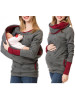 New Dark Grey Flowers Print Pockets Round Neck Long Sleeve Casual Maternity Sweatshirt