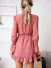 New Pink Drawstring Ruffle Long Sleeve Casual Mini Dress