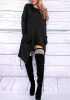 New Black Pockets Irregular Hooded Long Sleeve Going out Fashion T-Shirt