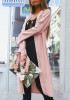 New Pink Irregular Bow Plunging Neckline No Button Long Sleeve Coat