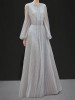 New Grey Patchwork Lace Pleated Long Sleeve Elegant Cocktail Party Maxi Dress