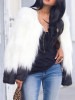 New White Black Patchwork Faux Fur Round Neck Long Sleeve Coat