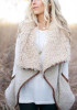 New Khaki Monogram Embroidery Pockets Fur Turndown Collar Lamb Wool Fashion Cardigan Coat