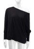 New Black Irregular Off Shoulder Round Neck Long Sleeve T-Shirt