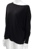 New Black Irregular Off Shoulder Round Neck Long Sleeve T-Shirt