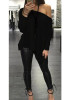 New Black Irregular Off Shoulder Round Neck Long Sleeve T-Shirt