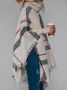 New White Plaid Print Irregular Tassel High Neck Cape Pullover Sweater