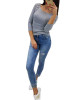 New Grey Lace-Up Drawstring Round Neck Long Sleeve Casual T-Shirt