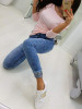 New Pink Lace-Up Drawstring Round Neck Long Sleeve Casual T-Shirt