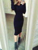 New Black Long Sleeve Round Neck Sweet Going out Party Midi Dress