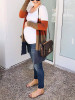 New Orange Color Block Pockets No Buttons Draped Long Sleeve Casual Cardigan Sweater