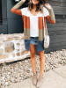 New Orange Color Block Pockets No Buttons Draped Long Sleeve Casual Cardigan Sweater