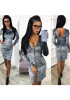 Grey Zipper Long Sleeve Fashion Midi Dress