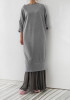 Grey Plain Patchwork Draped Long Sleeve Fashion Maxi Dress