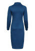 Dark Blue Pockets Drawstring High Neck Long Sleeve Fashion Midi Dress
