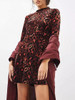 Burgundy Velvet Leopard Print Long Sleeve Mini Dress