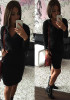 Black Ruffle Zipper V-neck Long Sleeve Casual Mini Dress