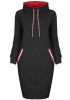 Black Pockets Drawstring High Neck Long Sleeve Fashion Midi Dress