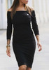 Black Pockets Boat Neck Long Sleeve Mini Dress