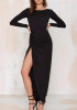 Black Irregular Backless Round Neck Long Sleeve Maxi Dress