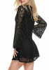 Black Draped Lace Double-deck V-neck Long Sleeve Midi Dress