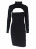 Black Cut Out Front Long Sleeve Bodycon Mini Dress