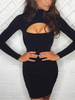 Black Cut Out Front Long Sleeve Bodycon Mini Dress