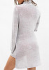 Grey Plain Belt High Neck Slit Long Sleeve Sweater Knit Mini Dress