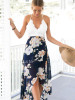 Floral Printed Chiffon And Lace Straps Deep V Neck Midi Dress