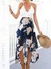 Floral Printed Chiffon And Lace Straps Deep V Neck Midi Dress