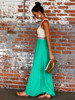 Chiffon Green Floral Printed Round Neck Maxi Dress