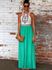 Chiffon Green Floral Printed Round Neck Maxi Dress