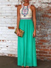 Chiffon Green Floral Printed Round Neck Maxi Dress