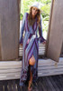 Purple Bohemian Floral Print Irregular Sashes Front Slit High-Low Boho Maxi Dress
