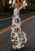 White Floral Ruffle Lace Backless V-neck Short Sleeve Fashion Boho High-low Dress