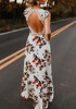 White Floral Ruffle Lace Backless V-neck Short Sleeve Fashion Boho High-low Dress