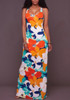 Orange Floral Cross Back Pleated Bodycon Beach Backless Clubwear Bohemian Maxi Dress