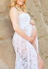 White Floral Lace Slit Bandeau Off Shoulder Maternity Babyshower Elegant Maxi Dress