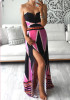 Red Floral Bandeau Side Slit V-neck Maxi Dress Red Floral Bandeau Side Slit V-neck Maxi Dress