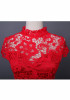 Red Floral Lace Cut Out Bodycon Band Collar Party Midi Dress