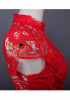 Red Floral Lace Cut Out Bodycon Band Collar Party Midi Dress