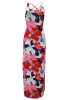 Pink Floral Cross Back Pleated Bodycon Beach Backless Clubwear Bohemian Maxi Dress