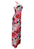 Pink Floral Cross Back Pleated Bodycon Beach Backless Clubwear Bohemian Maxi Dress