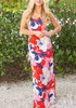 Pink Floral Cross Back Pleated Bodycon Beach Backless Clubwear Bohemian Maxi Dress
