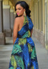 Blue Floral Print Bohemian Halter Neck Puffy Slit Holiday Maxi Dress Blue Floral Print Bohemian Halter Neck Puffy Slit Holiday Maxi Dress