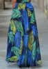 Blue Floral Print Bohemian Halter Neck Puffy Slit Holiday Maxi Dress Blue Floral Print Bohemian Halter Neck Puffy Slit Holiday Maxi Dress