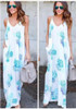 White Floral Print Pockets Draped Spaghetti Strap V-neck Oversize Bohemian Maxi Dress